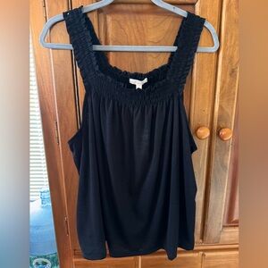 🆕Lauren Conrad Smocked Tank Top - XXL Black.  NWT